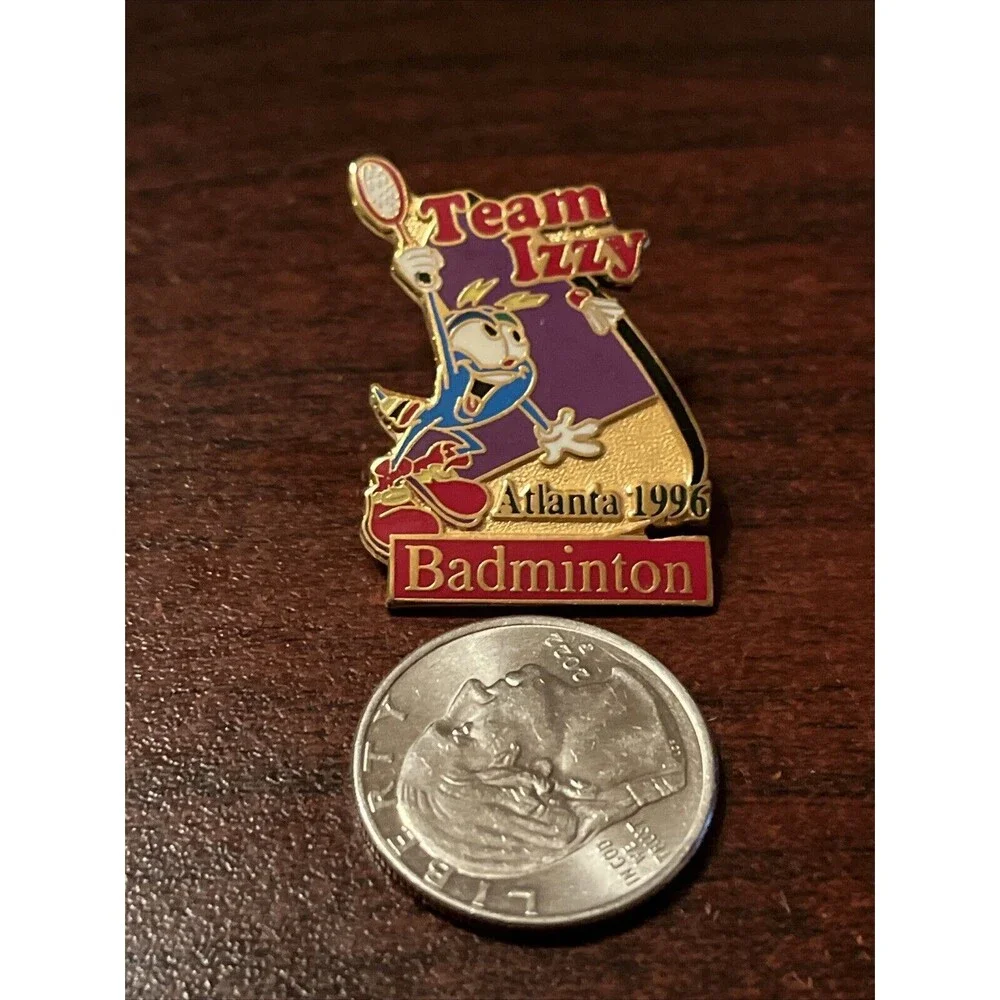 Vintage 1996‎ Atlanta Olympics Team Izzy Badminton Lapel Hat Pin